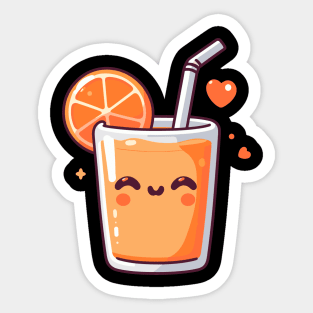 Cute Orange Juice in Kawaii Style with a Heart | Kawaii Food Art for Kawaii Lovers Sticker